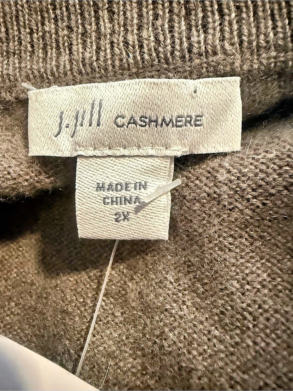 NWT J.Jill 100% Cashmere Crew Neck Sweater Women's Size 2X Mocha Heather Pockets - Picture 7 of 15